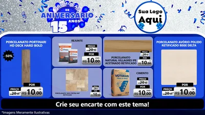 Modelo de TV para TV Horizontal com o tema Promoção de Aniversário - 15 Anos para Pisos e revestimentos