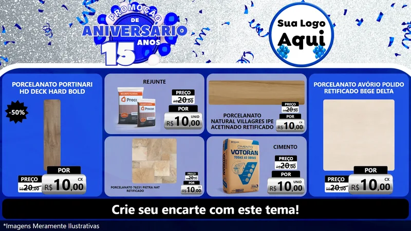 Modelo de TV para TV Horizontal com o tema Promoção de Aniversário - 15 Anos para Pisos e revestimentos