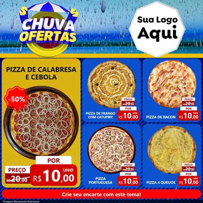 Modelo de Rede Social para Feed Facebook com o tema Chuva de Ofertas para Pizzaria