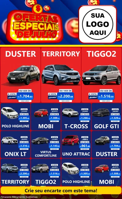 Modelo de Encarte para Encarte Grande com o tema Ofertas Especiais de Julho para Concessionaria de Carros