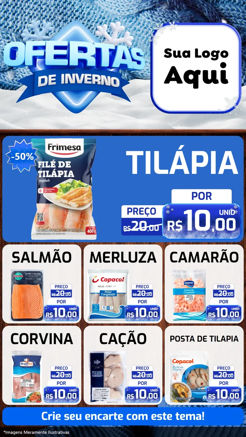 Modelo de Rede Social para Stories com o tema Ofertas de Inverno para Peixaria