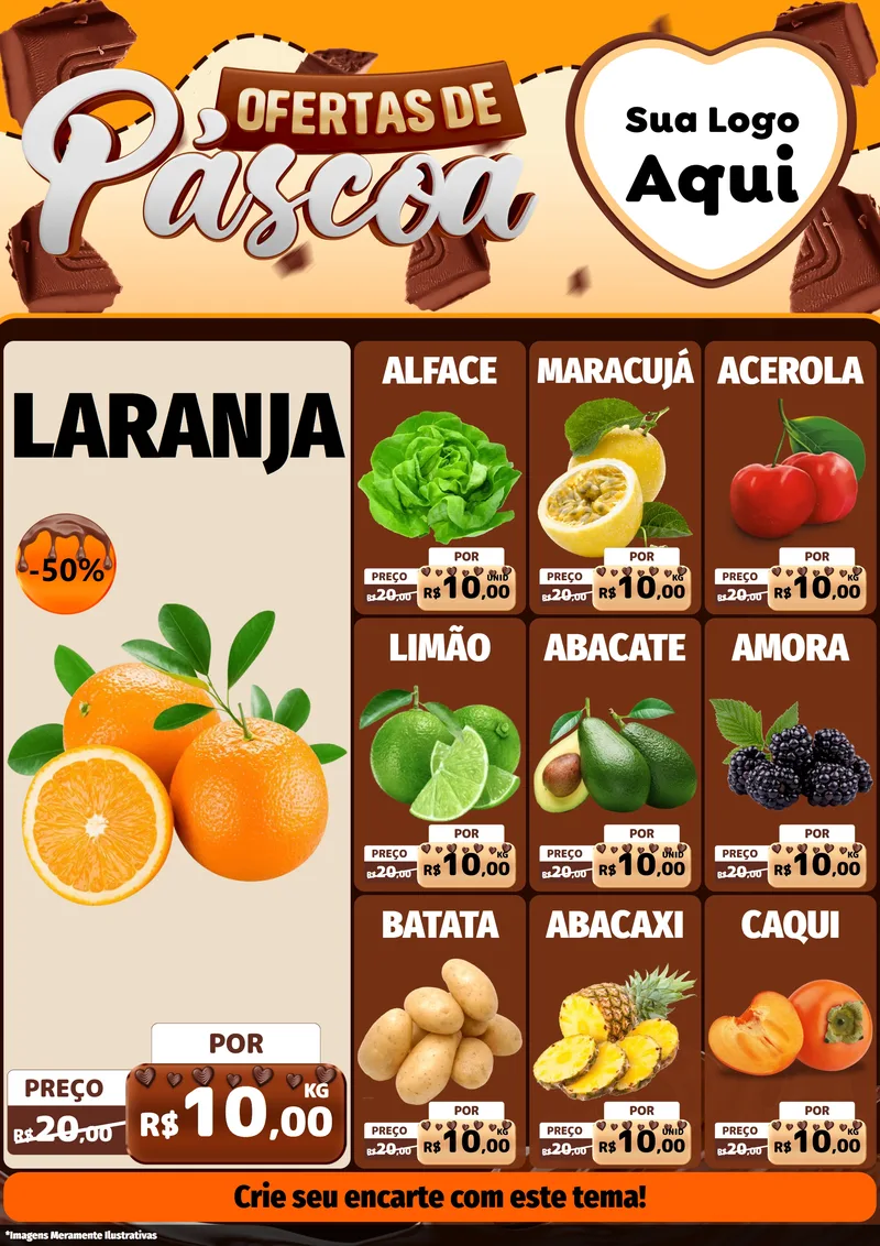 Modelo de Encarte para Encarte A4 Vertical com o tema Ofertas de Páscoa para Hortifrúti