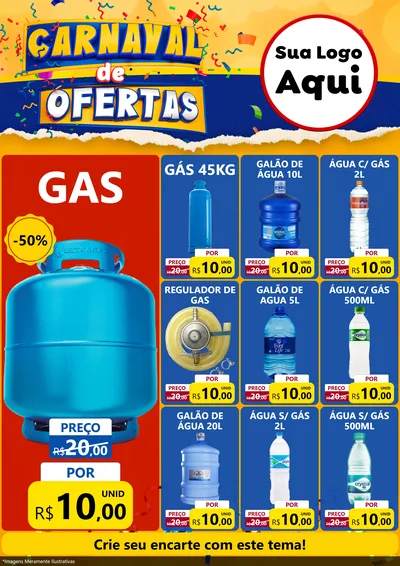 Modelo de Encarte para Encarte A4 Vertical com o tema Carnaval de Ofertas para Água e gás