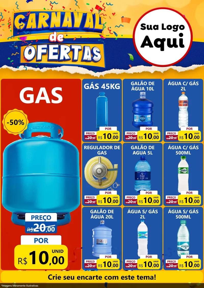Modelo de Encarte para Encarte A4 Vertical com o tema Carnaval de Ofertas para Água e gás