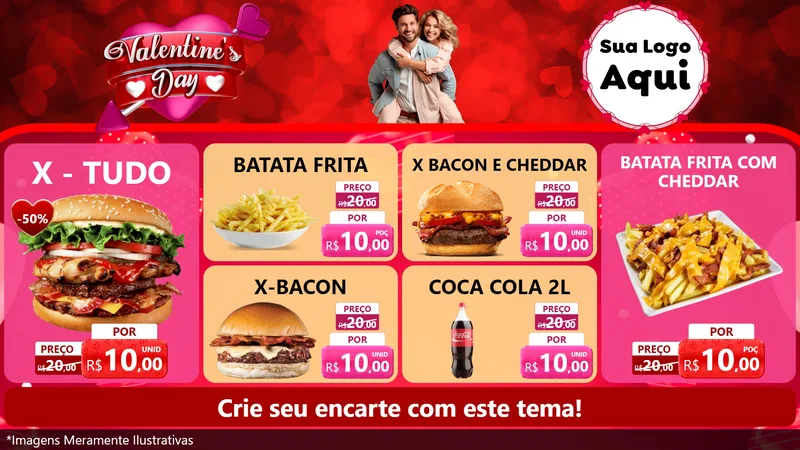 Modelo de TV para TV Horizontal com o tema Valentine's Day para Hamburgueria