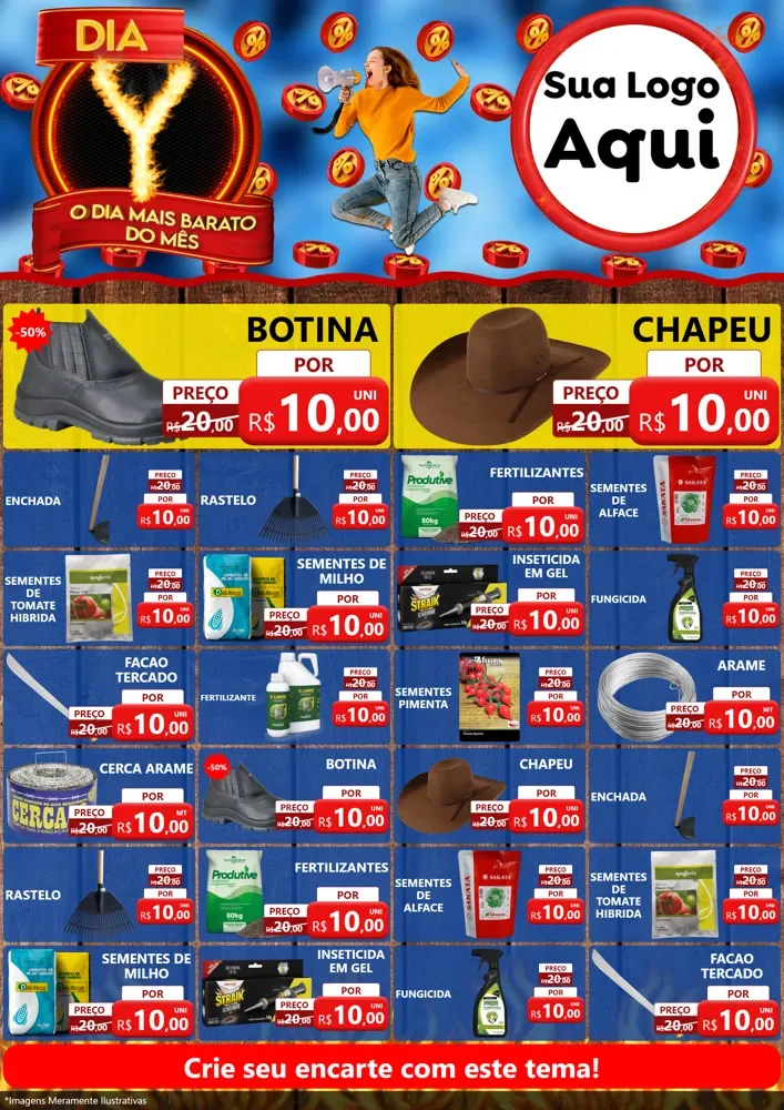 Modelo de Encarte para Encarte A4 Vertical com o tema Dia Y - O Dia Mais Barato Do Mês para Agropecuária