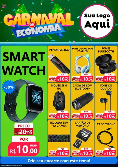Modelo de Encarte para Encarte A4 Vertical com o tema Carnaval da Economia para Informática