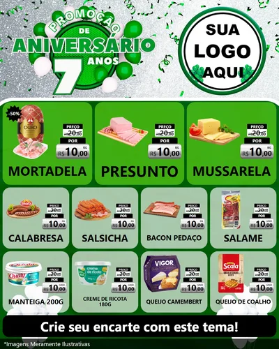 Modelo de Rede Social para Feed Instagram com o tema Promoção de Aniversário - 7 Anos para Frios e Laticínios