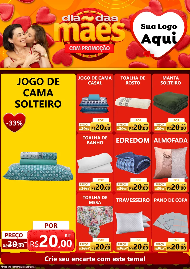 Modelo de Encarte para Encarte A4 Vertical com o tema Dia das Mães com Promoção para Cama, Mesa e Banho