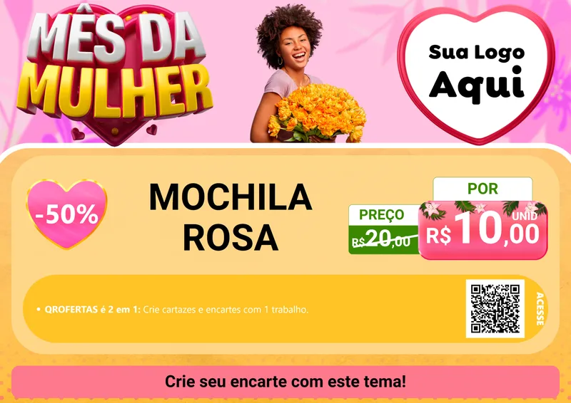 Modelo de Cartaz para Cartaz A4 Horizontal com o tema Mês da Mulher para Papelaria