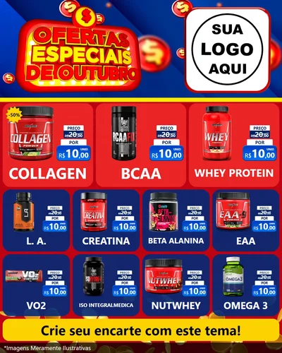 Modelo de Rede Social para Feed Instagram com o tema Ofertas Especiais de Outubro para Suplementos alimentares