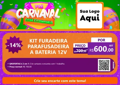Modelo de Cartaz para Cartaz A4 Horizontal com o tema Pré-Carnaval Com Economia para Maquinas e Ferramentas