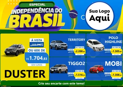 Modelo de Encarte para Encarte A4 Horizontal com o tema Especial Independência do Brasil para Concessionaria de Carros