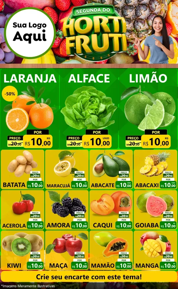 Modelo de Encarte para Encarte Grande com o tema Segunda do Hortifruti para Hortifrúti