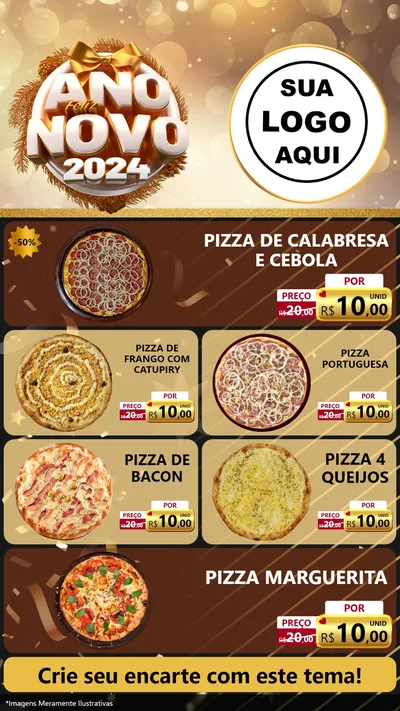 Modelo de TV para TV Vertical com o tema Feliz Ano Novo 2027 para Pizzaria
