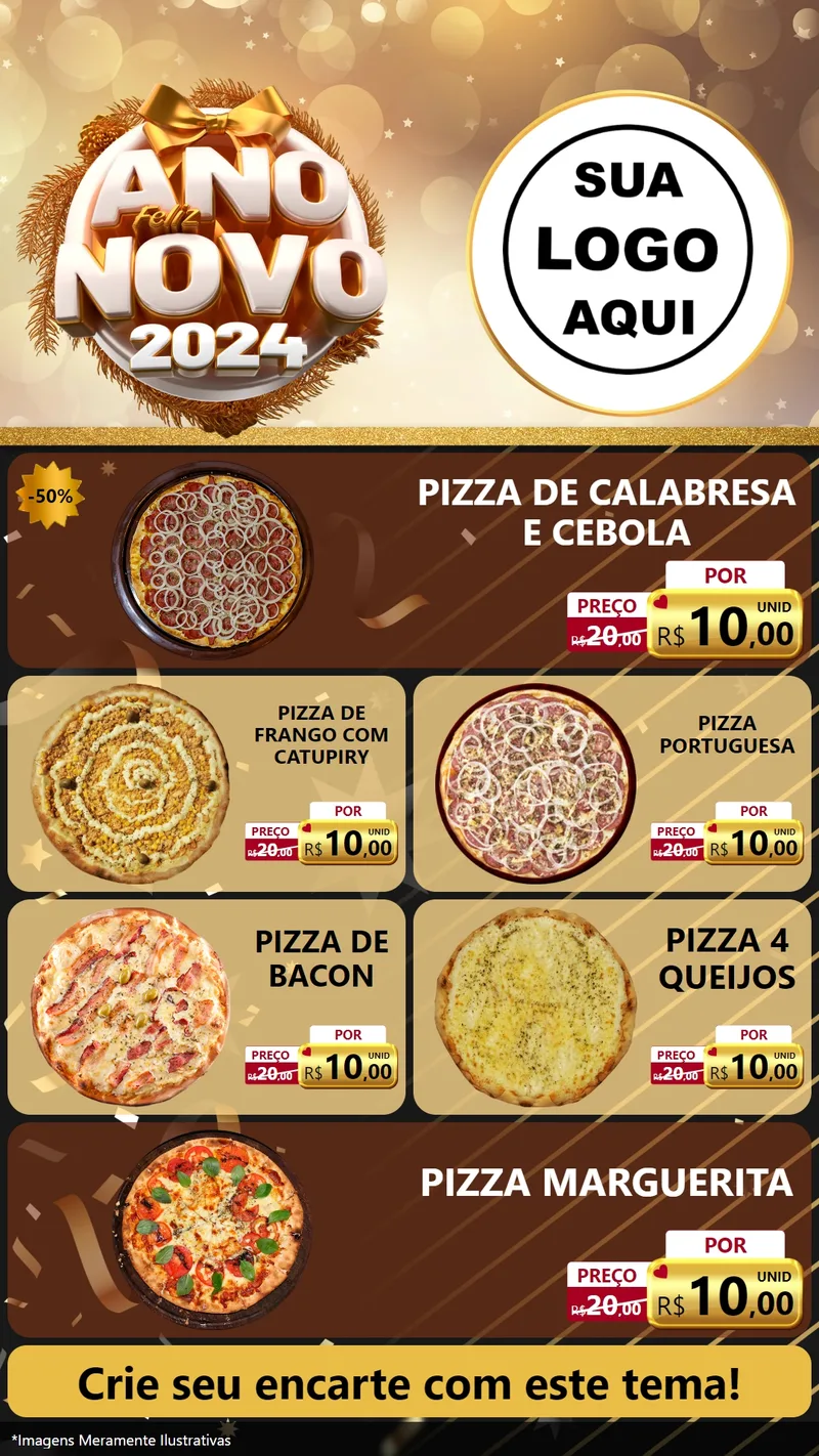 Modelo de TV para TV Vertical com o tema Feliz Ano Novo 2027 para Pizzaria