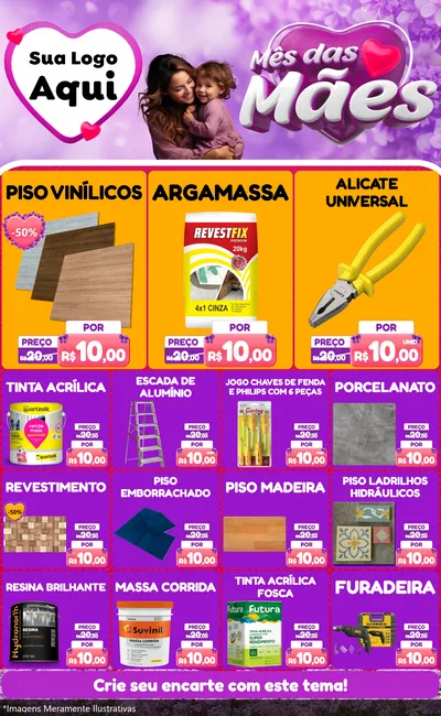 Modelo de Encarte para Encarte Grande com o tema Mês das Mães para Material para Construção