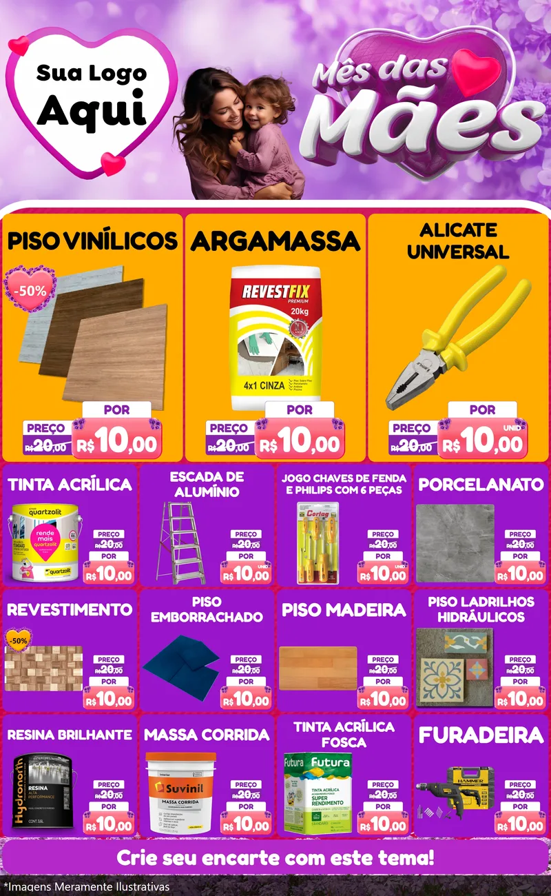 Modelo de Encarte para Encarte Grande com o tema Mês das Mães para Material para Construção