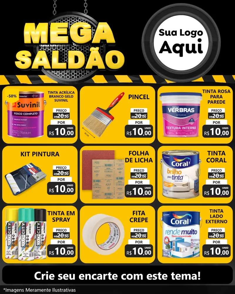 Modelo de Rede Social para Feed Instagram com o tema Mega Saldão para Tintas e Ferramentas