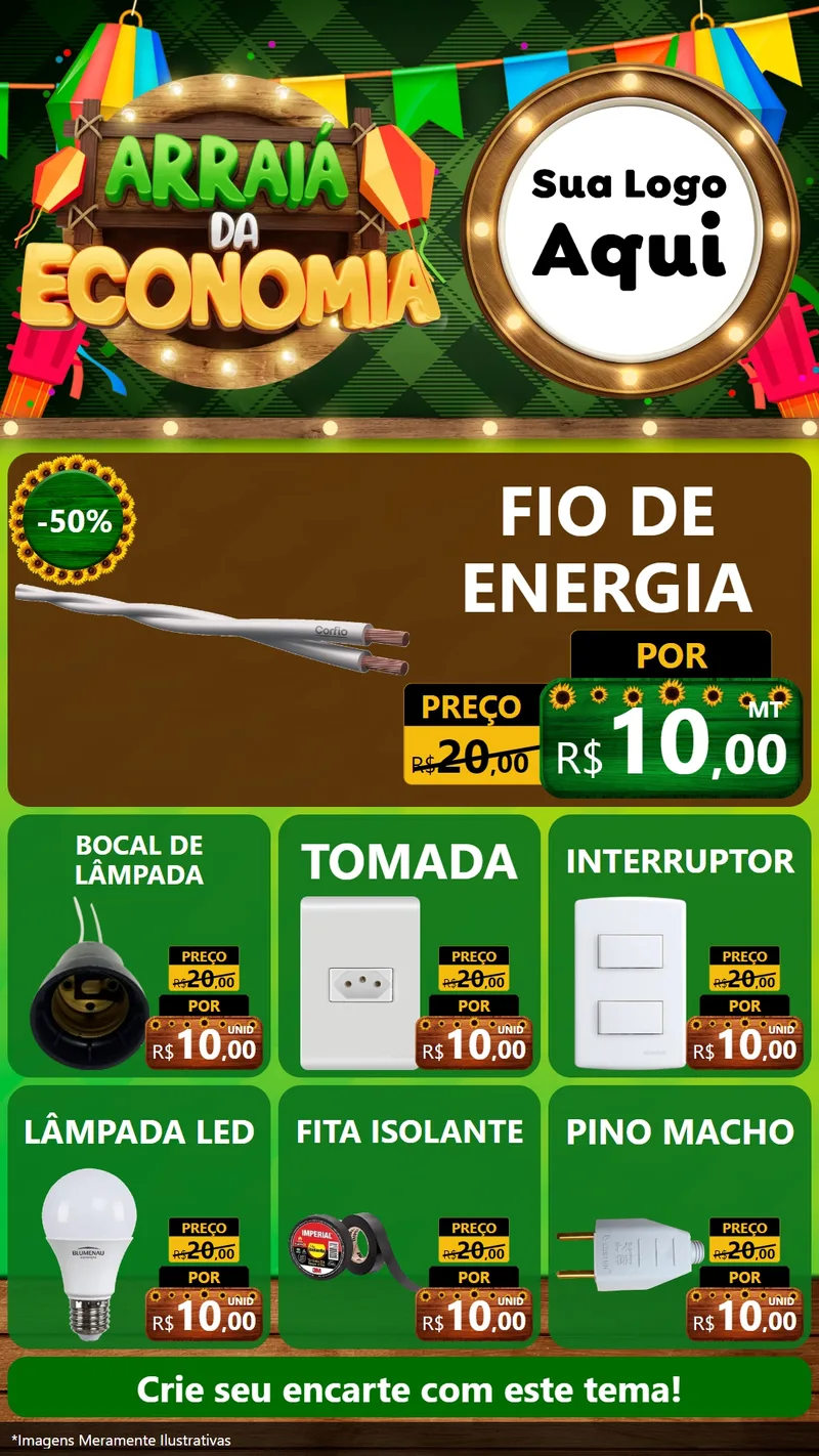 Modelo de Rede Social para Stories com o tema Arraiá de Economia para Materiais Elétricos
