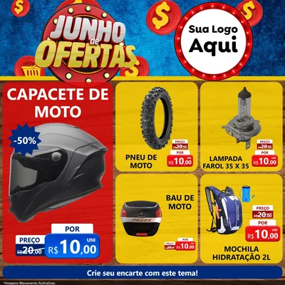 Modelo de Rede Social para Feed Facebook com o tema Junho de Ofertas para Moto peças