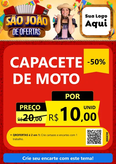 Modelo de Cartaz para Cartaz A4 Vertical com o tema São João de Ofertas para Moto peças