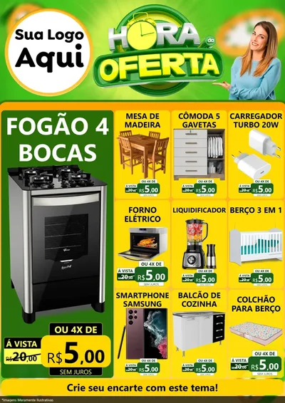 Modelo de Encarte para Encarte A4 Vertical com o tema Hora da Oferta para Móveis e Eletro