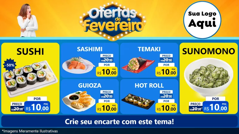 Modelo de TV para TV Horizontal com o tema Ofertas de Fevereiro para Comida japonesa