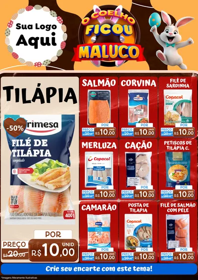 Modelo de Encarte para Encarte A4 Vertical com o tema O Coelho Ficou Maluco - Páscoa para Peixaria