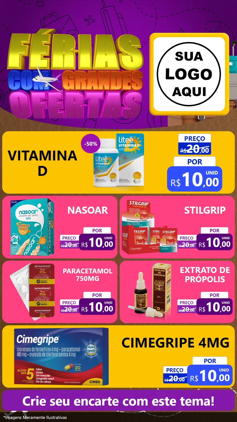Modelo de TV para TV Vertical com o tema Férias com Grandes Ofertas para Farmácia