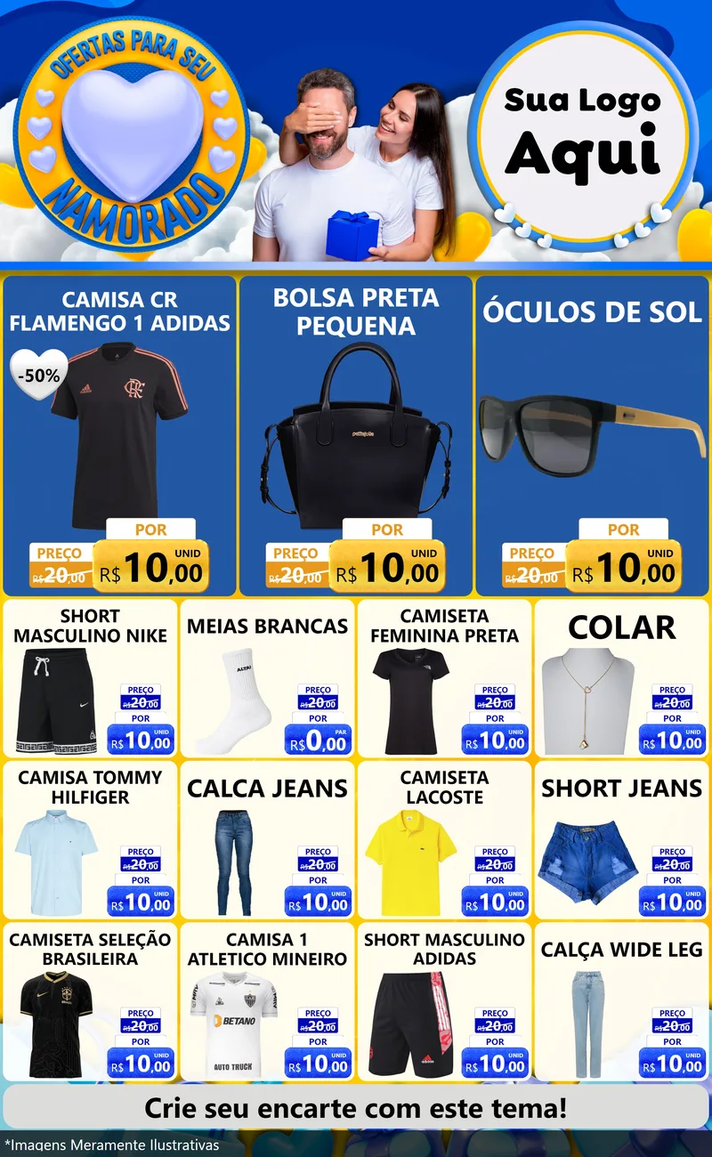 Modelo de Encarte para Encarte Grande com o tema Ofertas Para Seu Namorado para Roupas e acessórios