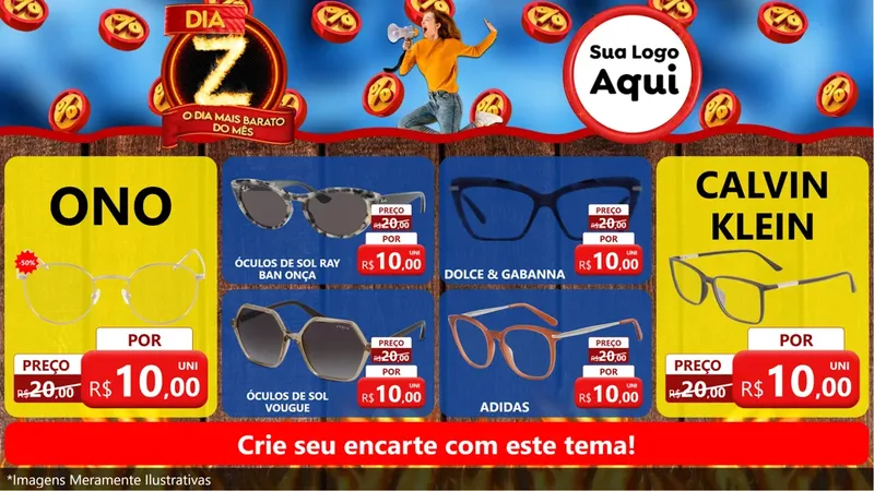 Modelo de TV para TV Horizontal com o tema Dia Z - O Dia Mais Barato Do Mês para Óticas