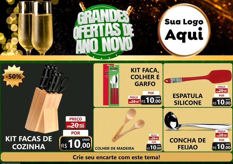 Modelo de Encarte para Encarte A4 Horizontal com o tema Grandes Ofertas de Ano Novo para Utilidades Domésticas