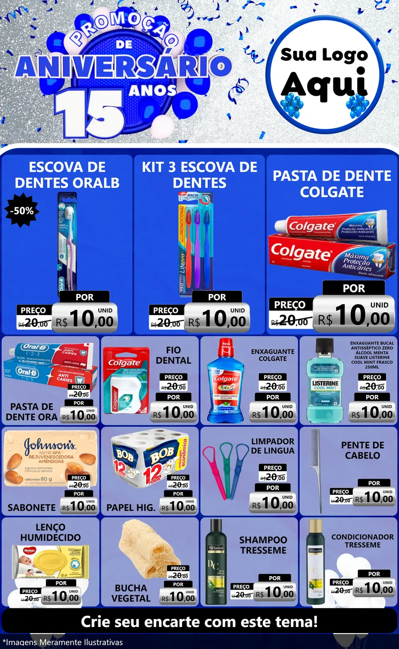 Modelo de Encarte para Encarte Grande com o tema Promoção de Aniversário - 15 Anos para Higiene Pessoal