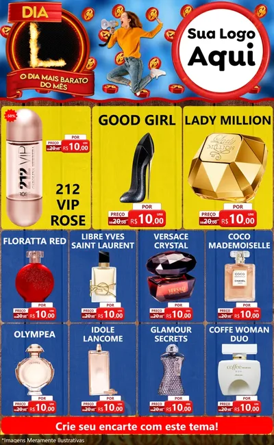 Modelo de Encarte para Encarte Grande com o tema Dia L - O Dia Mais Barato Do Mês para Perfumes