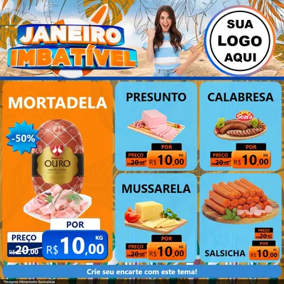 Modelo de Rede Social para Feed Facebook com o tema Janeiro Imbatível para Frios e Laticínios