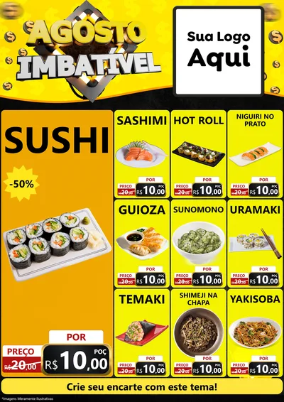 Modelo de Encarte para Encarte A4 Vertical com o tema Agosto Imbatível para Comida japonesa