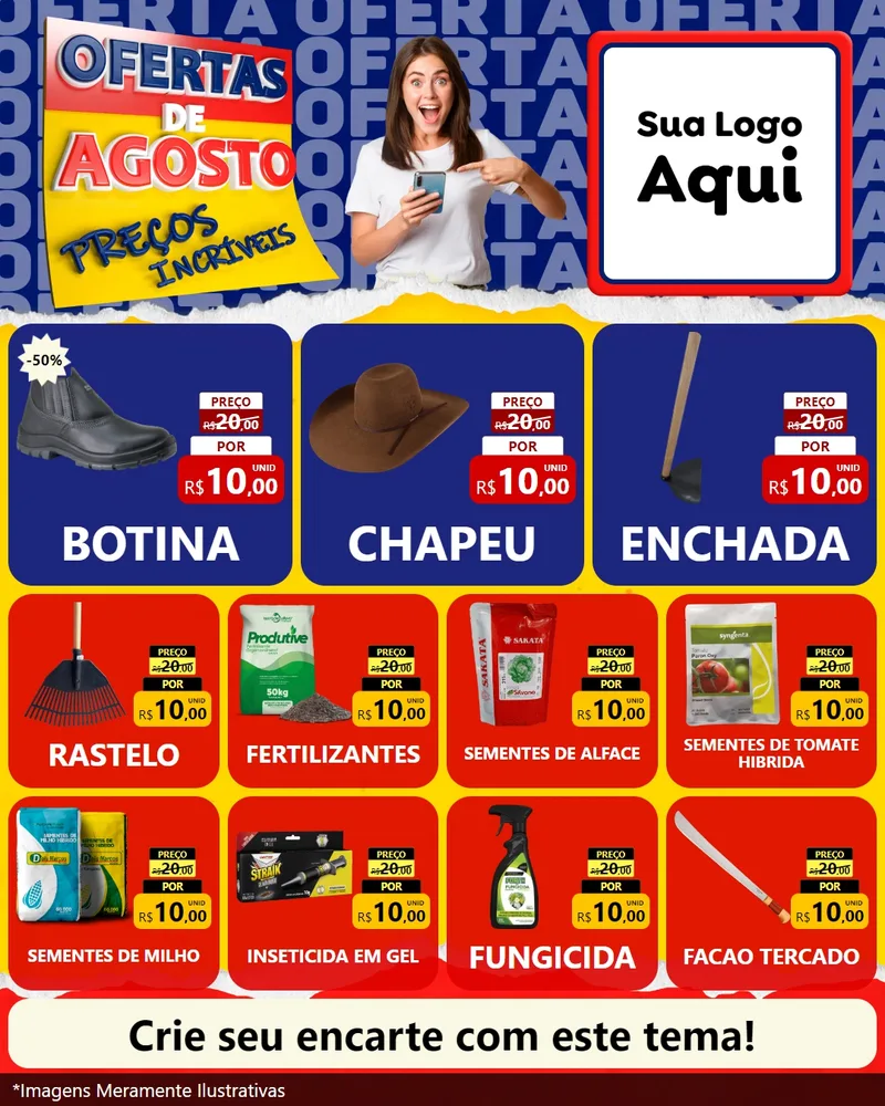 Modelo de Rede Social para Feed Instagram com o tema Ofertas de Agosto - Preços Incríveis para Agropecuária