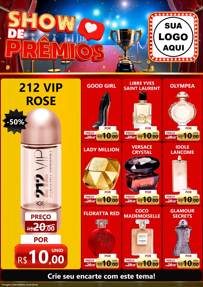 Modelo de Encarte para Encarte A4 Vertical com o tema Show de Prêmios para Perfumes