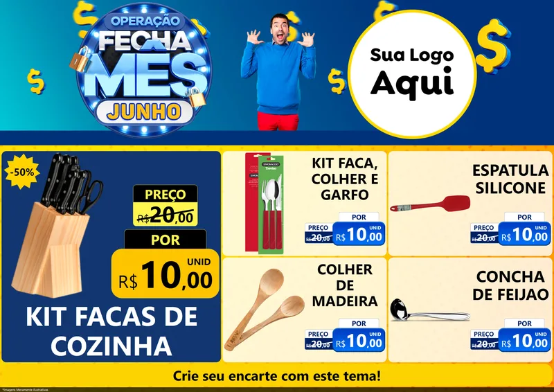 Modelo de Encarte para Encarte A4 Horizontal com o tema Operação Fecha Mês, Junho para Utilidades Domésticas