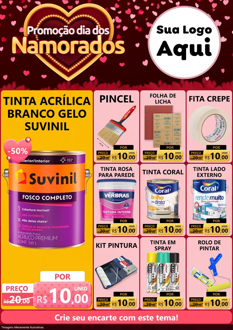 Modelo de Encarte para Encarte A4 Vertical com o tema Promoção Dia Dos Namorados para Tintas e Ferramentas
