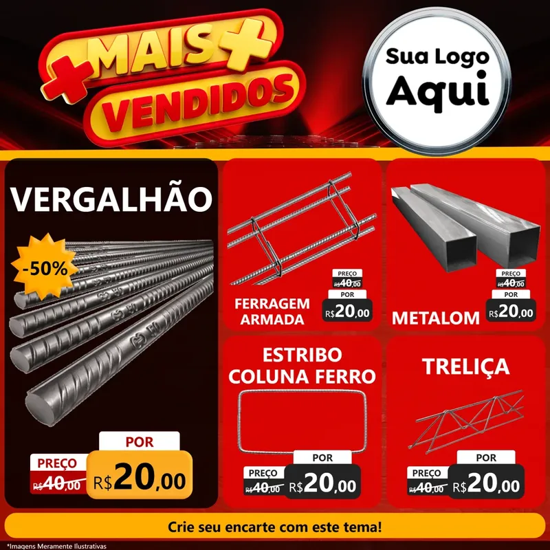 Modelo de Rede Social para Feed Facebook com o tema Mais Vendidos para Ferragens