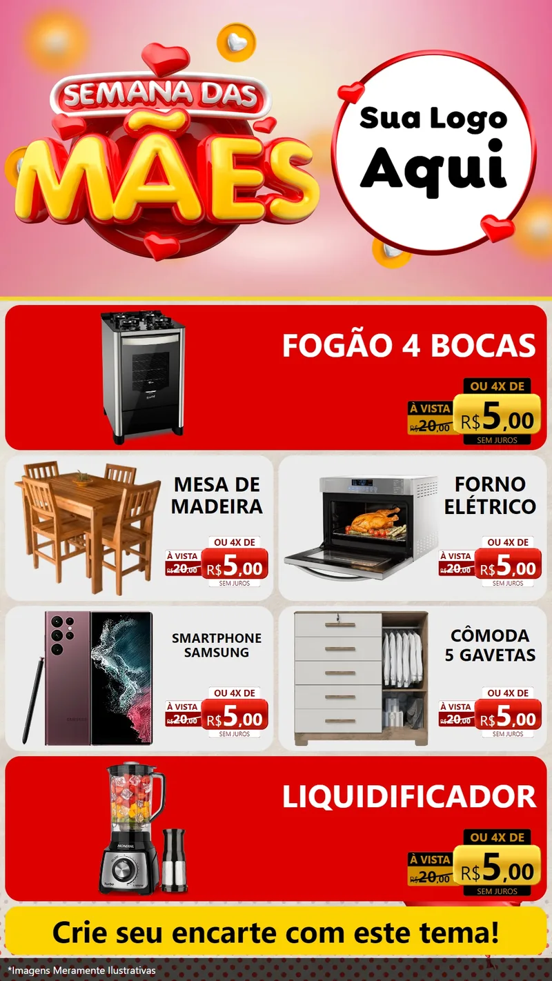 Modelo de TV para TV Vertical com o tema Semana das Mães para Móveis e Eletro