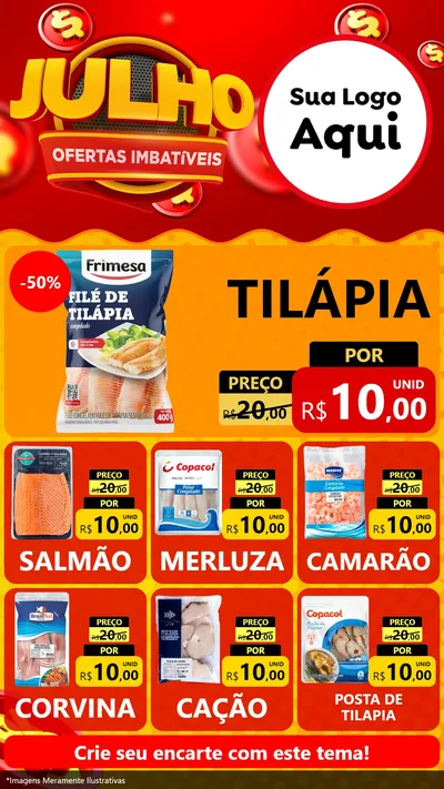 Modelo de Rede Social para Stories com o tema Julho Ofertas Imbatíveis para Peixaria