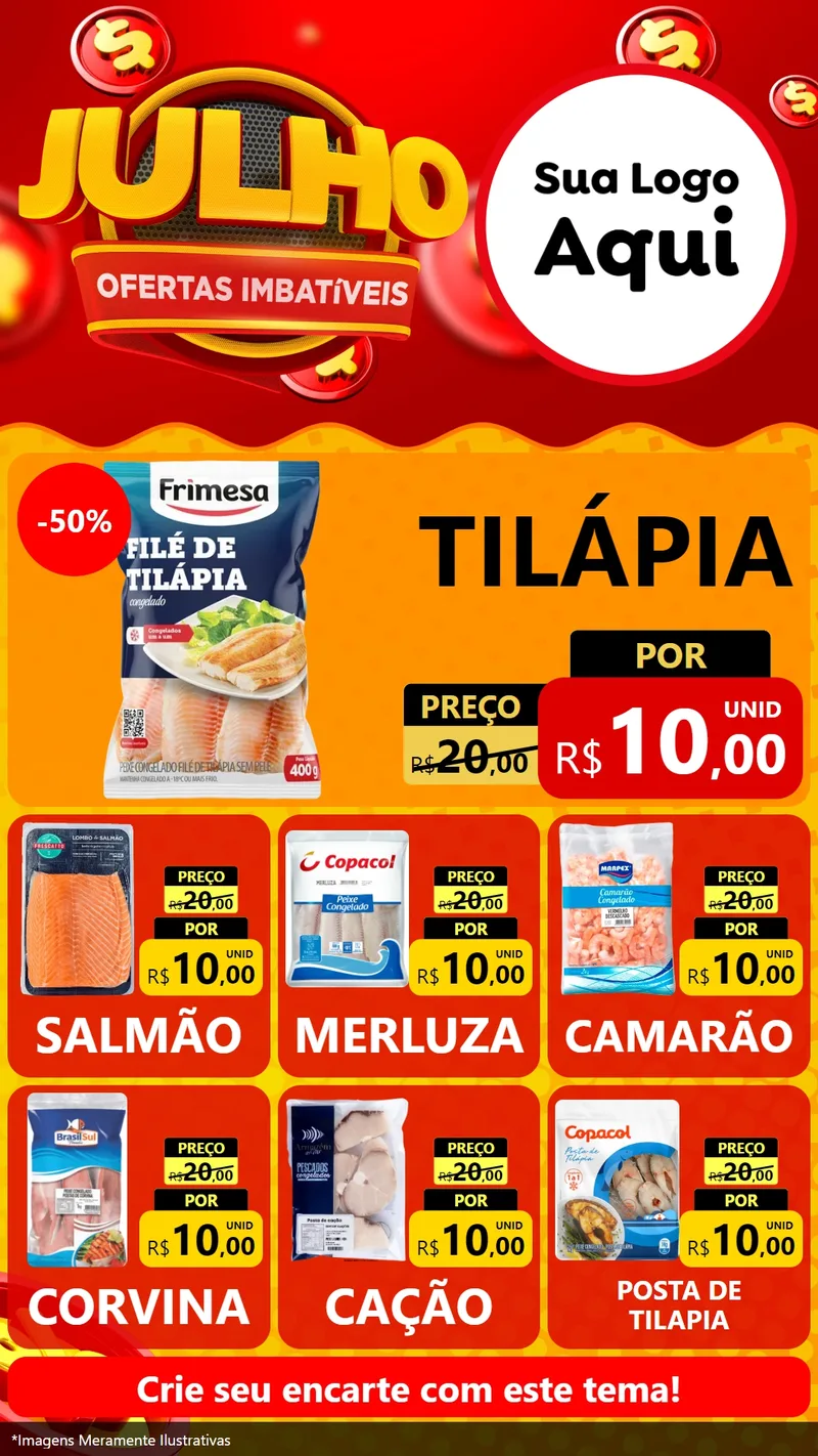 Modelo de Rede Social para Stories com o tema Julho Ofertas Imbatíveis para Peixaria