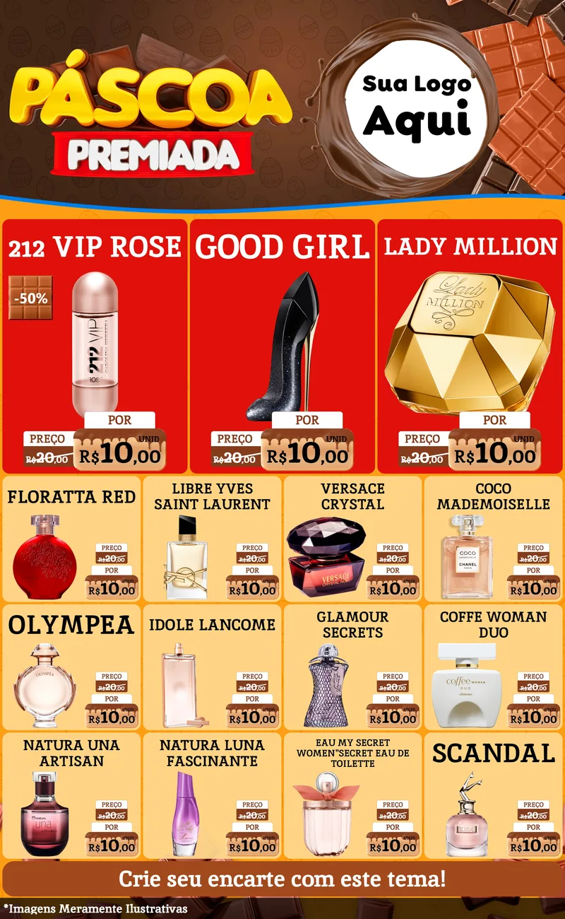 Modelo de Encarte para Encarte Grande com o tema Páscoa Premiada para Perfumes