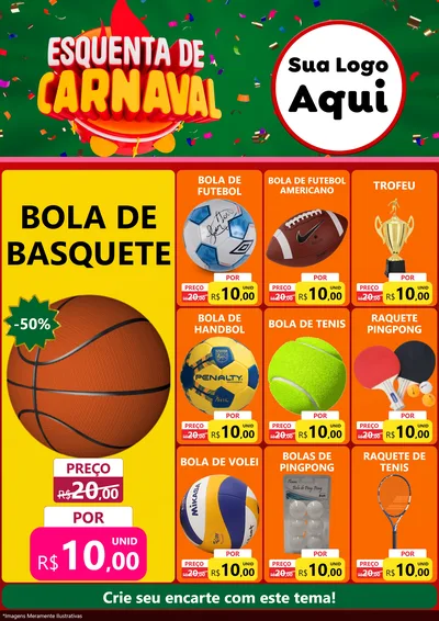 Modelo de Encarte para Encarte A4 Vertical com o tema Esquenta de Carnaval para Artigos Esportivos