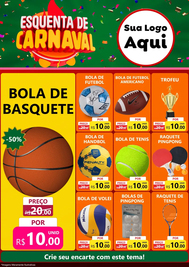 Modelo de Encarte para Encarte A4 Vertical com o tema Esquenta de Carnaval para Artigos Esportivos