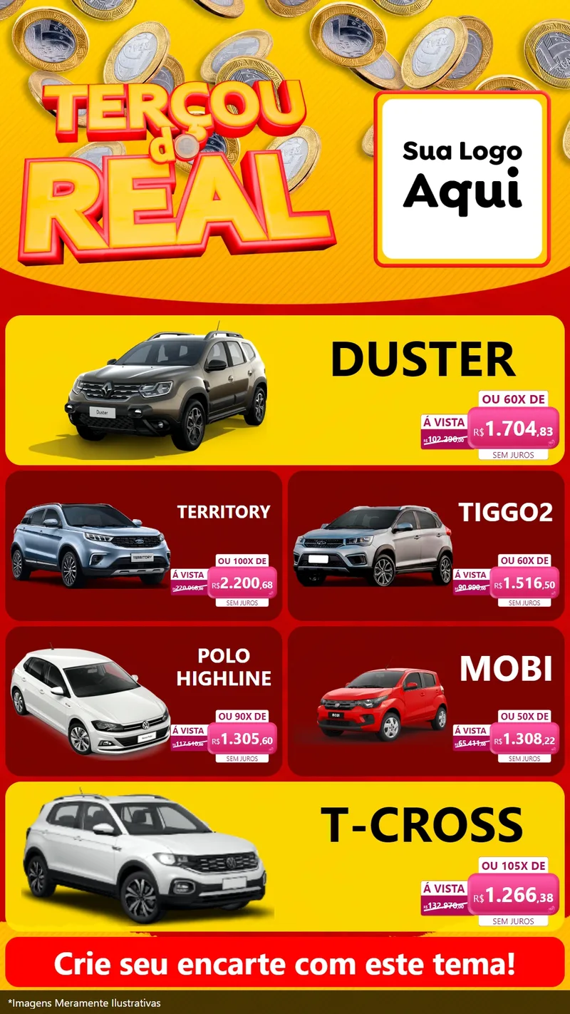 Modelo de TV para TV Vertical com o tema Terçou do Real para Concessionaria de Carros