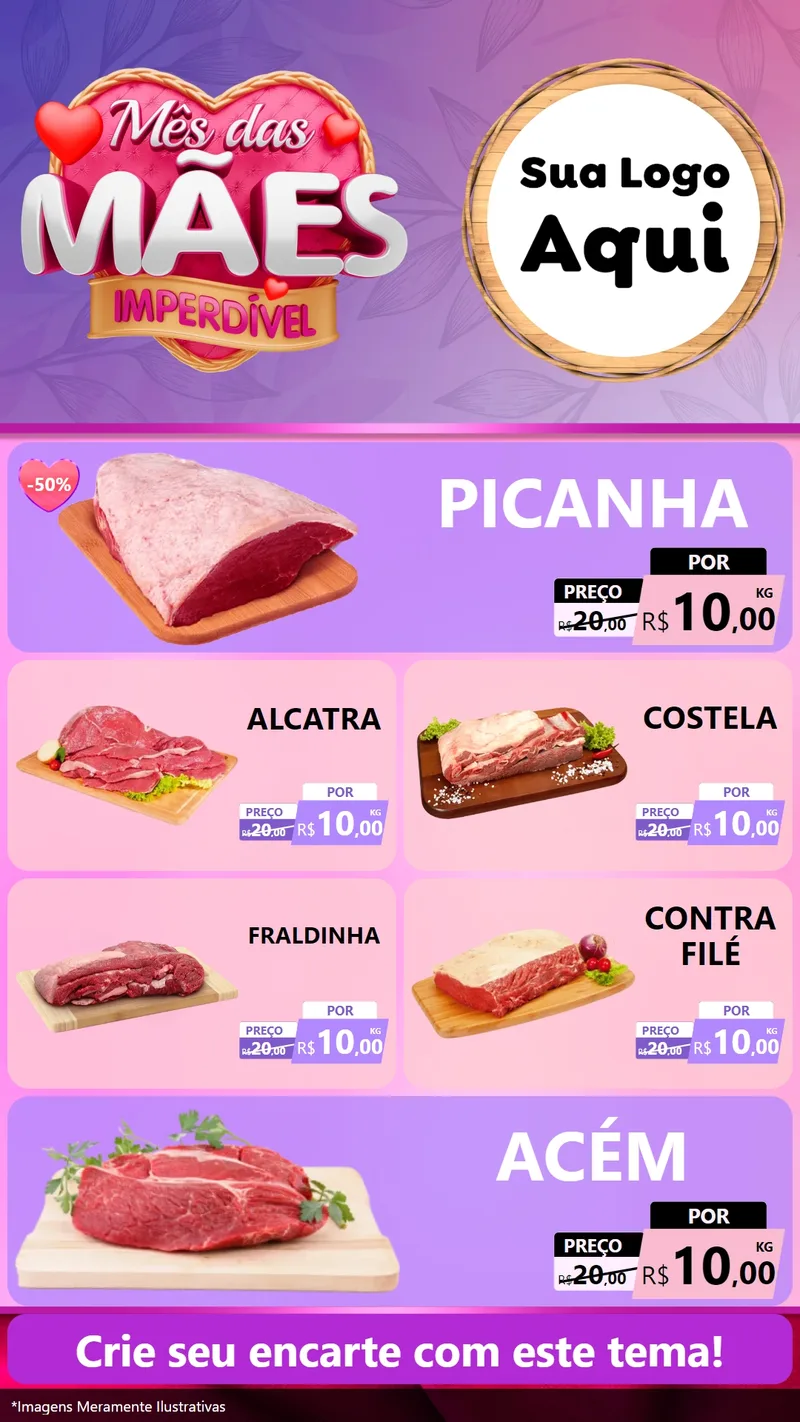 Modelo de TV para TV Vertical com o tema Mês das Mães Imperdível para Açougue